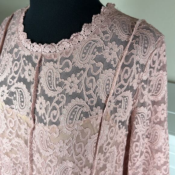 Umgee Pink Mauve Lace Overlay Mini Dress Stretchy Fit & Flare Size M Feminine - Picture 7 of 16